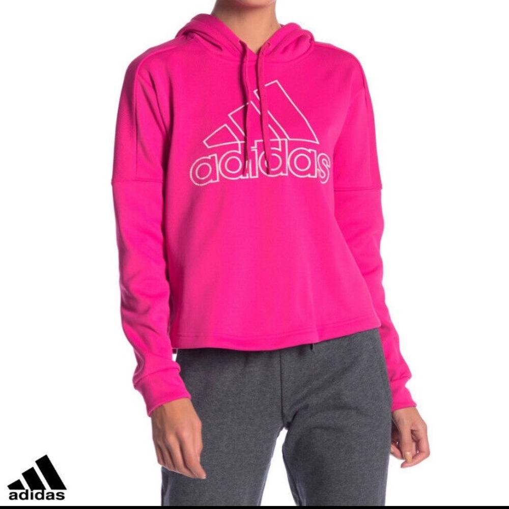 WOMANS ADIDAS TEAM ISSUE RUNNING TRAINING ATHLETIC WORKOUT PINK HOODIE